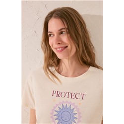 Camiseta manga corta algodón marfil