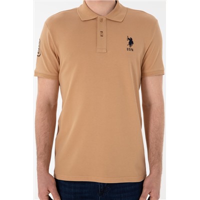 Erkek Slim Fit Polo Yaka Camel Basic Tişört