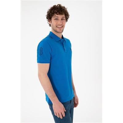 Erkek Slim Fit Polo Yaka Kobalt Mavi Basic Tişört