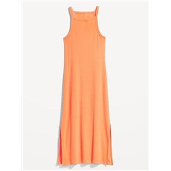 Fitted Sleeveless Rib-Knit Midi Dress for Women