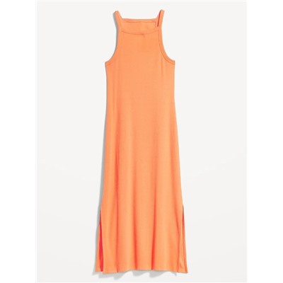 Fitted Sleeveless Rib-Knit Midi Dress for Women