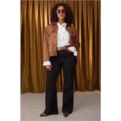 Özel Koleksiyon Siyah Yüksek Bel Nervürlü İspanyol Paça Büyük Beden Flare Jeans TBBAW26CJ00013