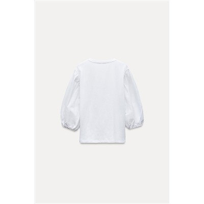 CONTRAST PUFF SLEEVE T-SHIRT