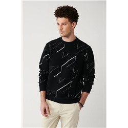 Avva Erkek Siyah Bisiklet Yaka Ottomon Kumaş Jakarlı Standart Fit Normal Kesim Sweatshirt A32y1375 A32Y1375