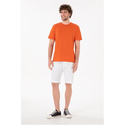 Erkek Regular Fit Bisiklet Yaka Nar Çiçeği Basic Tişört