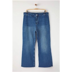 Mavi Yüksek Bel Paçası Kesikli Straight Fit Denim Büyük Beden Jeans TBBAW26CJ00033