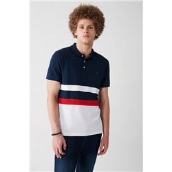 Avva Erkek Lacivert %100 Pamuk Marine Baskılı Standart Fit Normal Kesim Polo Yaka T-Shirt A31Y1187