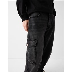 Faded dirty effect skater fit cargo jeans