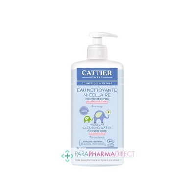 Cattier Bébé Eau Nettoyante Micellaire Hypoallergénique sans Rinçage Visage & Corps BIO 500ml