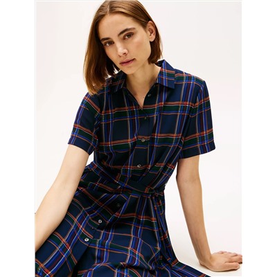 Plaid Georgette Belted Shirtdress