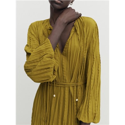 Vestido midi plisado cordones