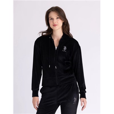 VELOUR RHINESTONE ZIP UP HOODIE