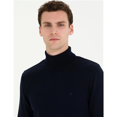 Lacivert Slim Fit Balıkçı Yaka Basic Triko Kazak