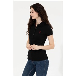 Kadın Siyah Basic Polo Yaka Tişört