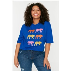 Mavi Bisiklet Yaka Baskılı %100 Pamuk Örme T-Shirt TBBSS22TS2095