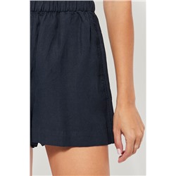 Short de lino cintura alta - Azul marino