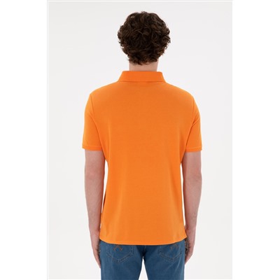 Erkek Regular Fit Polo Yaka Turuncu Basic Tişört