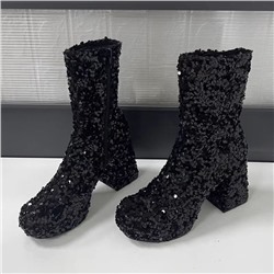 ⭐️Женские ботинки из пайеток на устойчивом каблуке