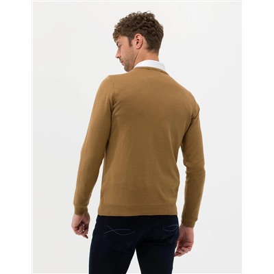 Camel Melanj Slim Fit V Yaka Basic Triko Kazak