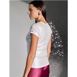 Футболка облегающая из хлопка в рубчик с V вырезом и матовым покрытием металлик