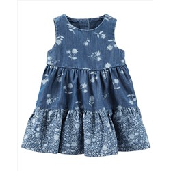 2-Piece Printed Chambray Dress