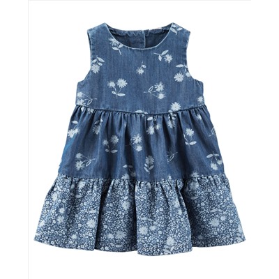 2-Piece Printed Chambray Dress
