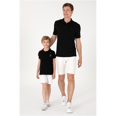 Erkek Regular Fit Polo Yaka Siyah Basic Tişört
