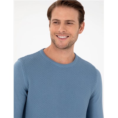 Koyu Mavi Slim Fit Bisiklet Yaka Triko Kazak