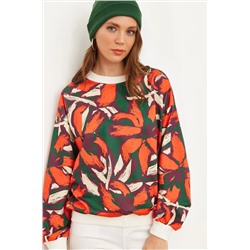 Olalook Kadın Turuncu Yeşil Basic Yumuşak Dokulu Salaş Sweatshirt SWT-19000457