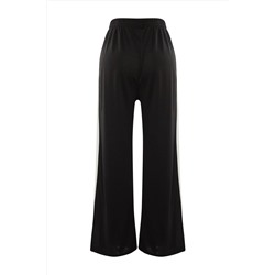 Siyah Beli Lastikli Şerit Detaylı Geniş Paça Örme Pantolon TBBAW23AR00018