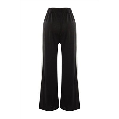 Siyah Beli Lastikli Şerit Detaylı Geniş Paça Örme Pantolon TBBAW23AR00018