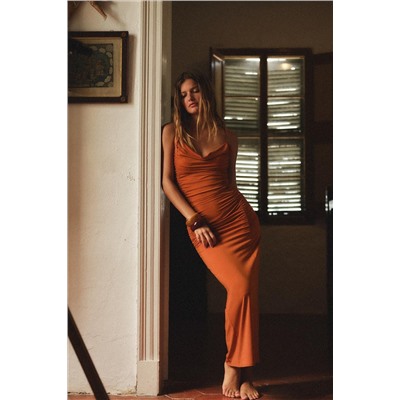 GATHERED DRAPED MAXI DRESS