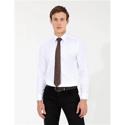 Beyaz Slim Fit Armürlü Uzun Kollu Gömlek