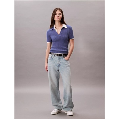 Smooth Cotton Rib Sweater Polo Shirt
