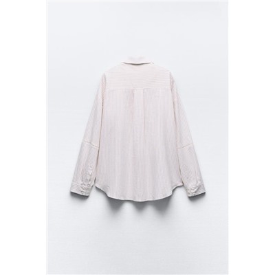 STRIPED LINEN BLEND SHIRT WITH LACE TRIM