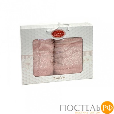 Набор полотенец Карвен "PINK DAMAKS" махра 50*90/70*140 HS 1697 v5 св.пудровый