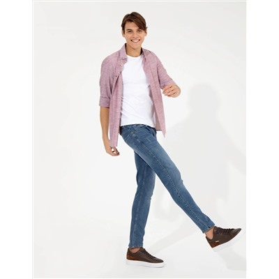 Bordo Slim Fit Keten Görünümlü Gömlek