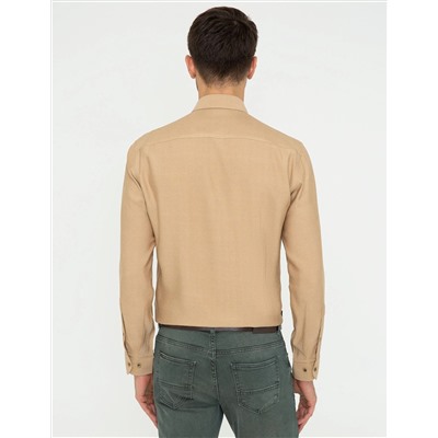 Bej Slim Fit Uzun Kollu Gömlek