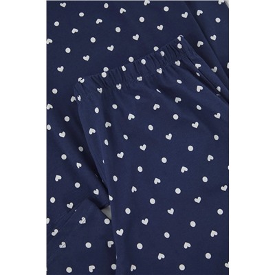 Lacivert Kalp ve Puantiye Desenli Örme Pijama Takımı TBBAW25AI00065