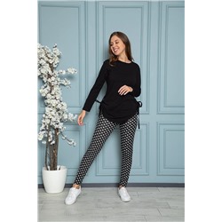 MyBen Kadın Siyah Renkli Yandan Bağlamalı Büzgülü Tunik Ve Taytlı Pijama Takımı 28372büz 28372büzgülü