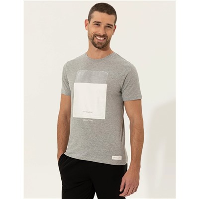 Gri Melanj Slim Fit Bisiklet Yaka Tişört