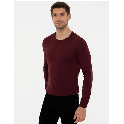 Bordo Slim Fit Bisiklet Yaka Basic Triko Kazak
