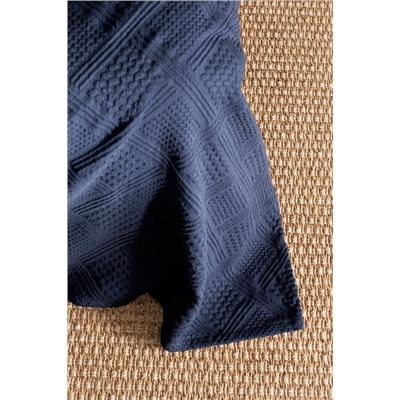 Triangle King Size %100 Pamuk Yatak Örtüsü - Lacivert - Lüks Koleksiyon