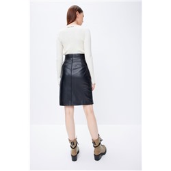 Falda de piel de talle alto Negro