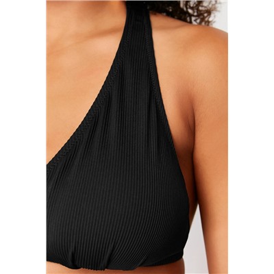 Siyah Derin V Boyundan Bağlama Detaylı Bikini Üstü TBBSS24CT00003