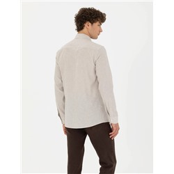 Bej Slim Fit Uzun Kollu Gömlek