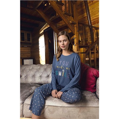 Aydoğan Kadın Uzun Kollu Pamuklu Mavi Pijama Takımı Yeni Sezon TYCS87GHWN169531304308253