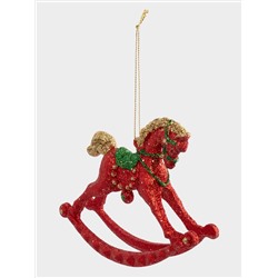 Игрушка елочная, 12х10 см, пластик, красная, Лошадка-качалка, New year