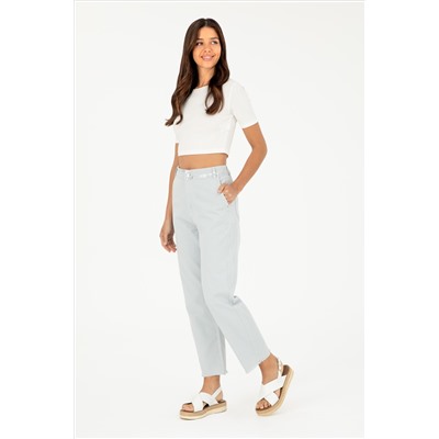 Kadın Açık Mavi Loose Cropped Fit Jean Pantolon