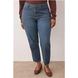 Mavi Yüksel Bel Paçaı Destroy Detaylı Mom Fit Denim Büyük Beden Jean TBBAW26CJ00010